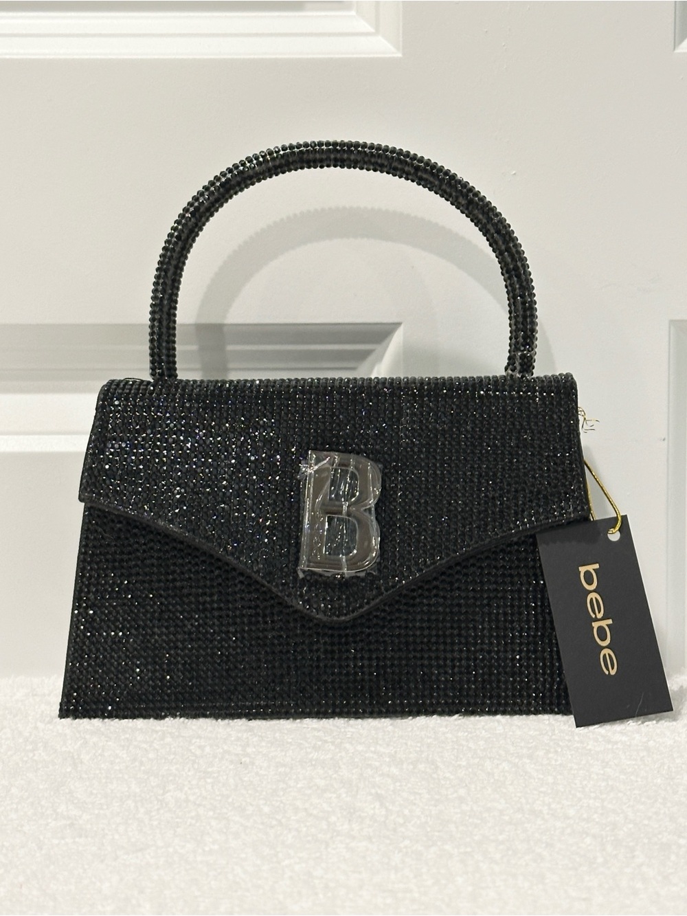 bebe Hollywood Mini Rhinestone Satchel Crossbody Bag in Black NWT’S